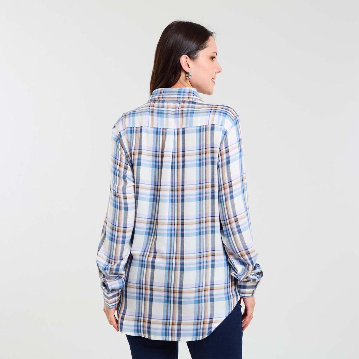 Blusa Escoces Abotonada Manga Larga Mujer Sexy Large image number 3.0