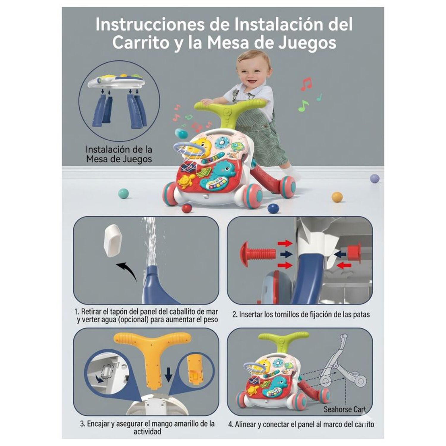 Caminador Andador Didactico Bebe Musical 3 En 1 Mesa Actividades Rosa image number 1.0