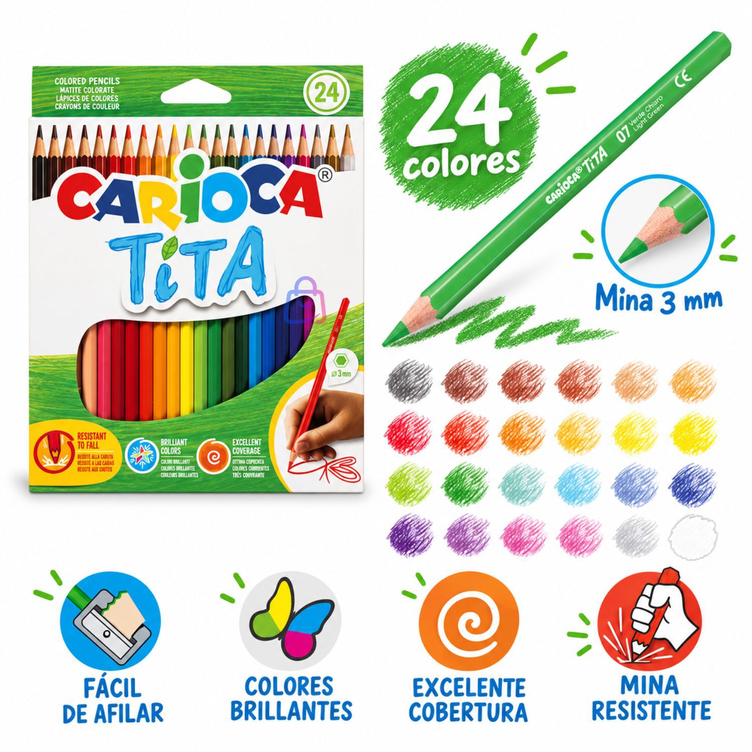 L&aacute;pices De Colores Carioca Tita 24 Resistentes Lavables - Ps image number 1.0