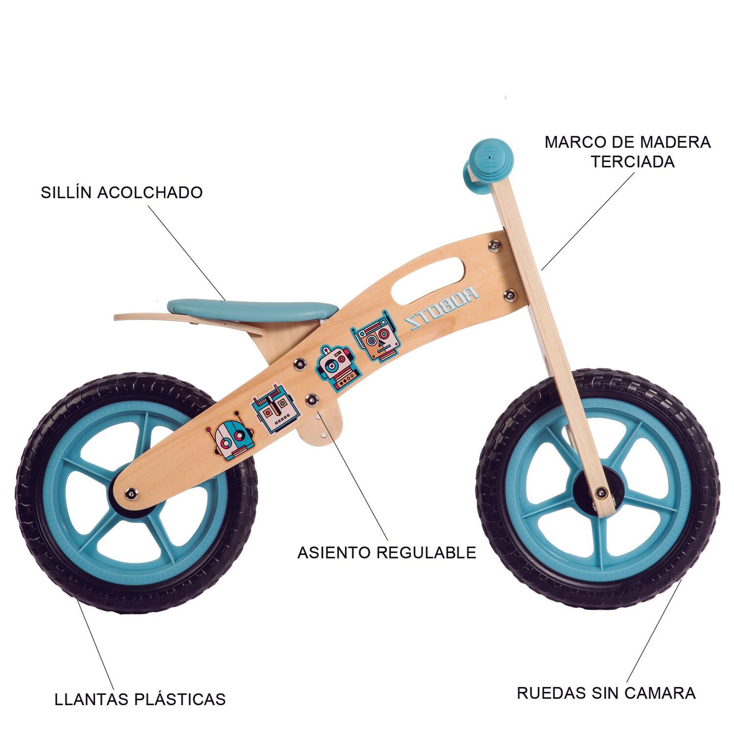 Bicicleta De Equilibrio Aprendizaje Madera Robot Celeste Bebesit image number 8.0