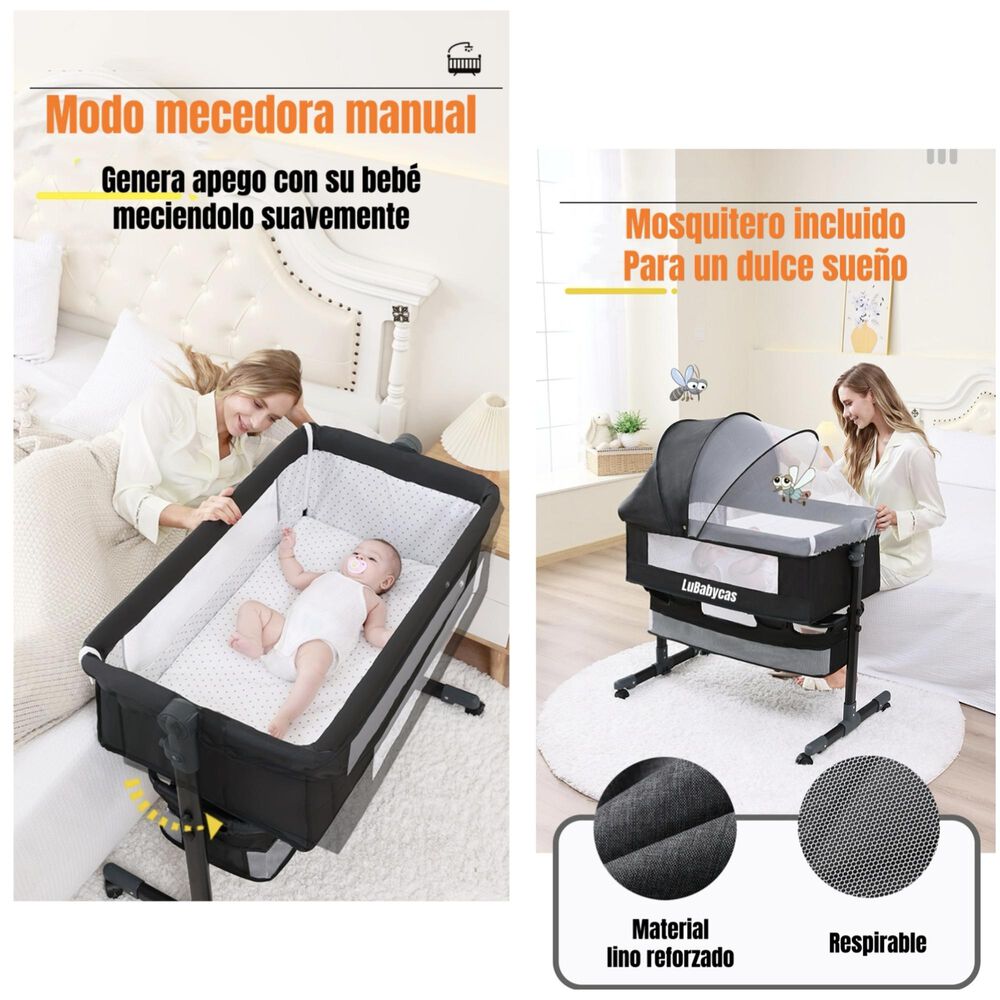 Cuna Colecho One Con Mosquitero Colch&oacute;n Gris Lubabycas image number 2.0