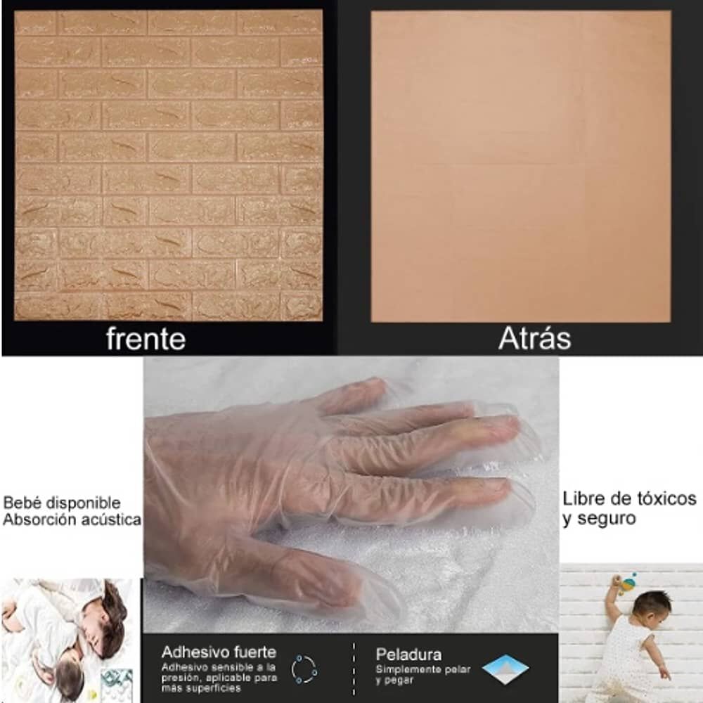 Pack 10 Lamina Papel Mural Autoadhesivo 3d Ladrillo Caf&eacute; image number 3.0