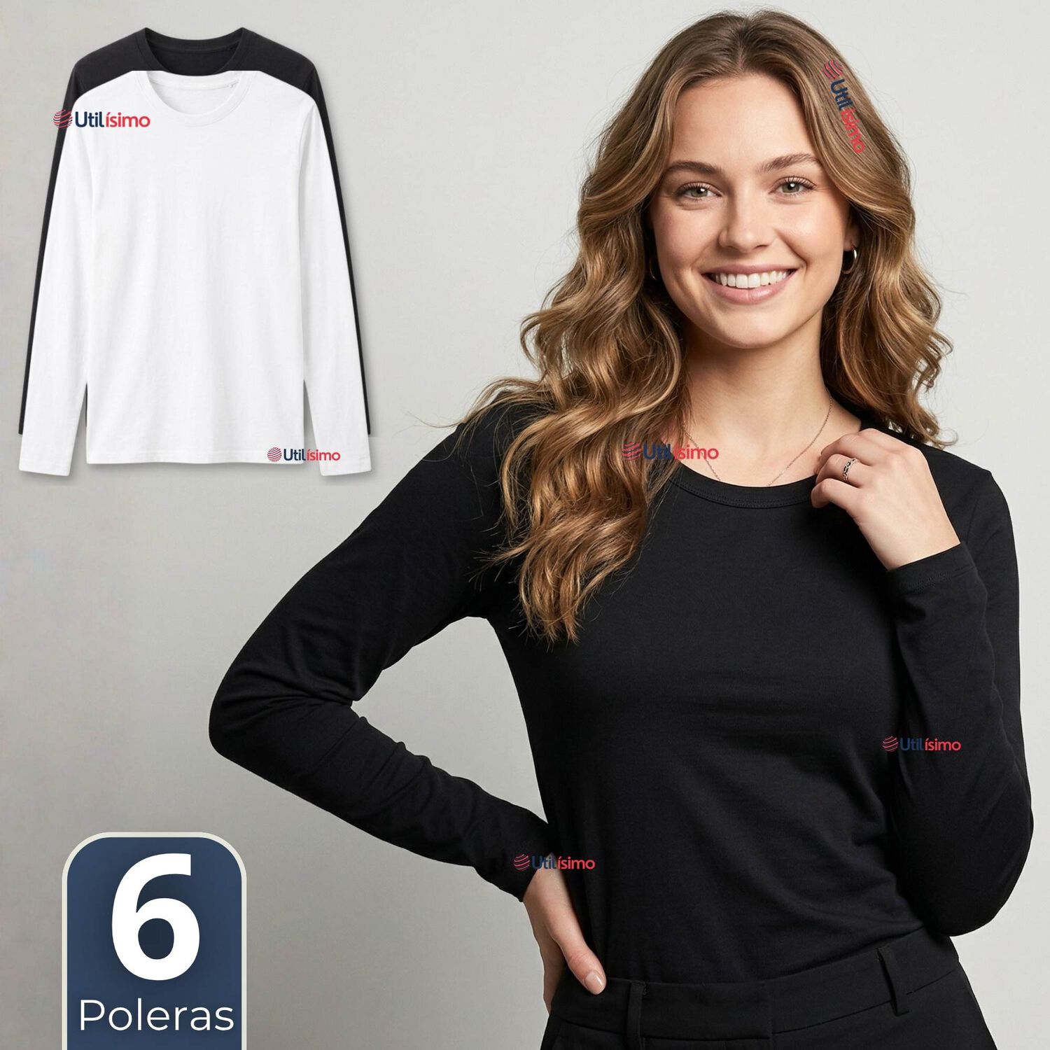Pack 6 Camisetas Poleras Polar Primera Capa Manga Larga Colores Surtidos Mujer image number 0.0