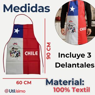Pack 3 Delantal Cocina Fiestas Patrias Bandera Chilena 60x90 Condorito