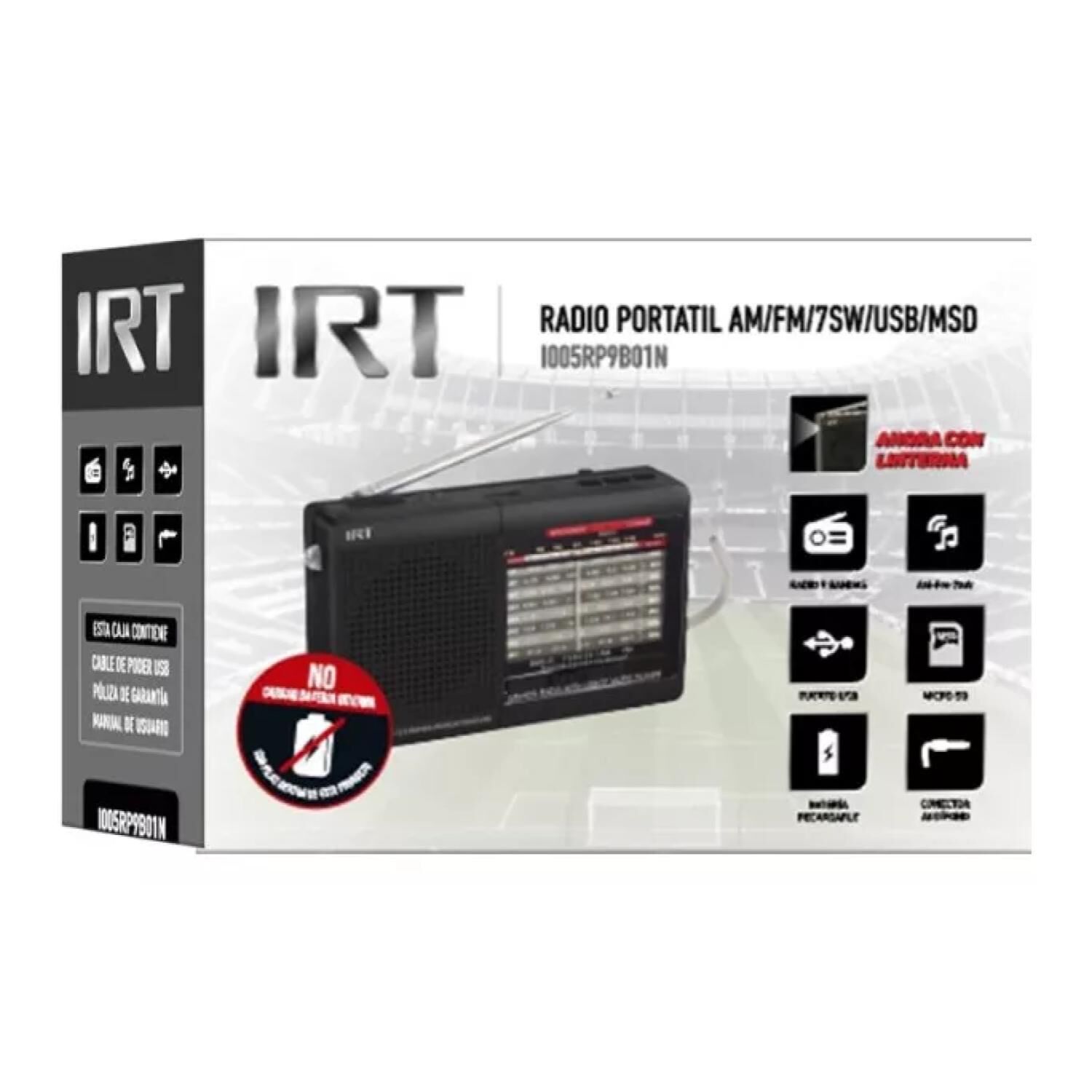 Radio Portatil 9 Bandas Fm Am Sw Usb Negro image number 2.0