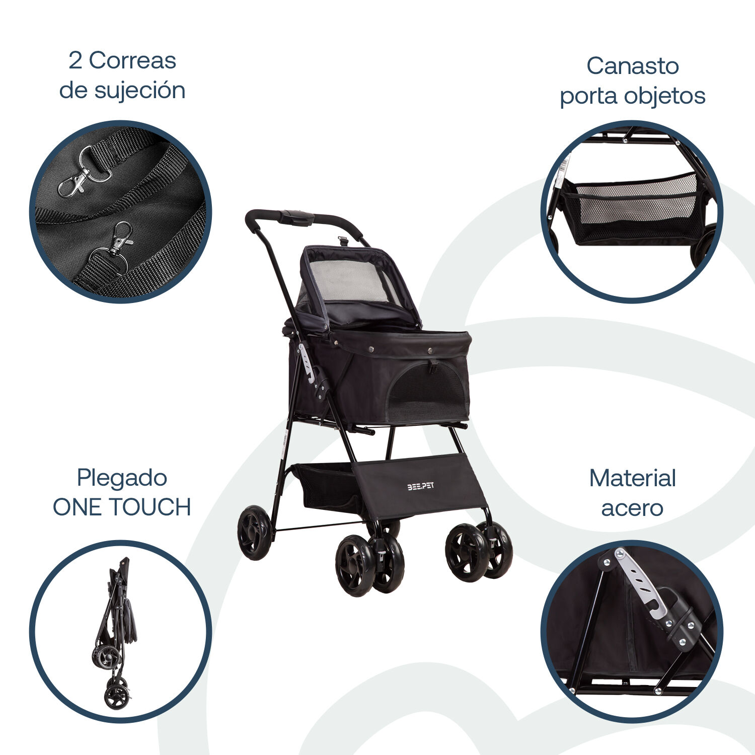 Coche Mascotas Plegable Easy Perro Gato Negro Beepet Bebesit image number 3.0