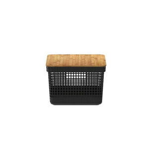 Cesta Organizadora Grid Con Tapa De Bamb&uacute; 8 L Negro