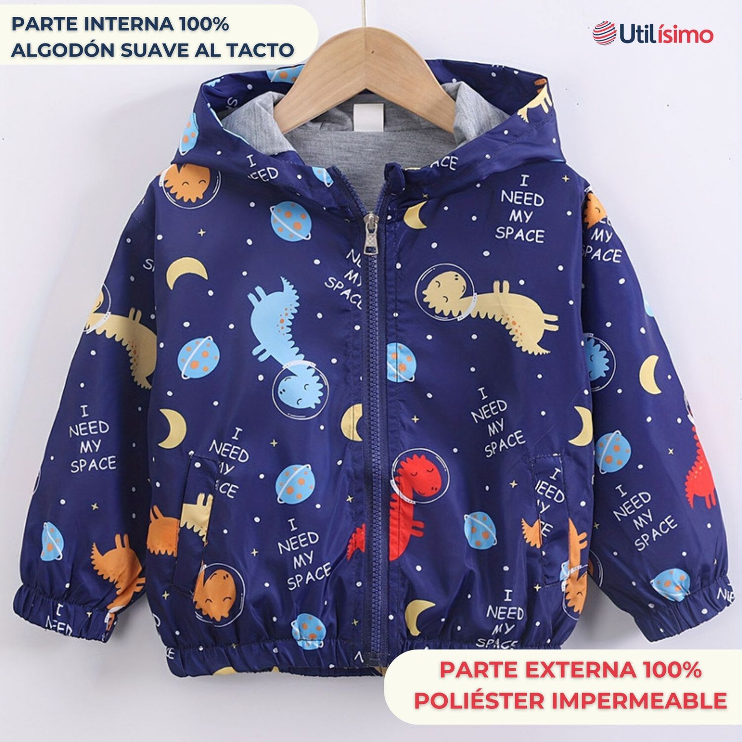 Cortaviento Impermeable Chaqueta Estampado Ni&ntilde;o Y Beb&eacute; Sky Blue Dinosaurs image number 1.0