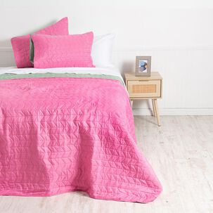 Cubrecama Quilt Liso King Rosado - Verde