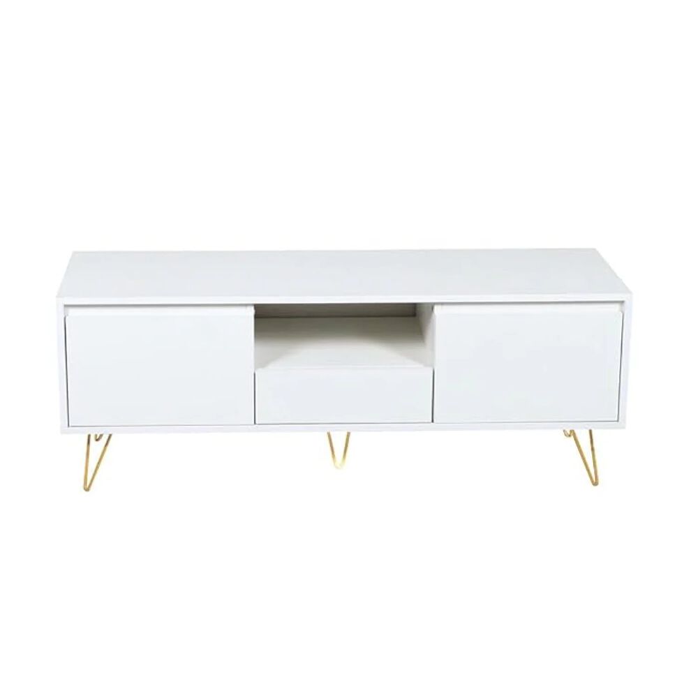 Buffet Rectangular Blanco Rack Alta Calidad White Con 2 Cajones Base Dorada image number 0.0