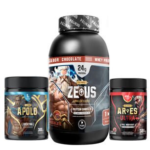 Pack Whey Protein Zeuscomplex 1 Kg + Creatina + Pre Entreno Chocolate.