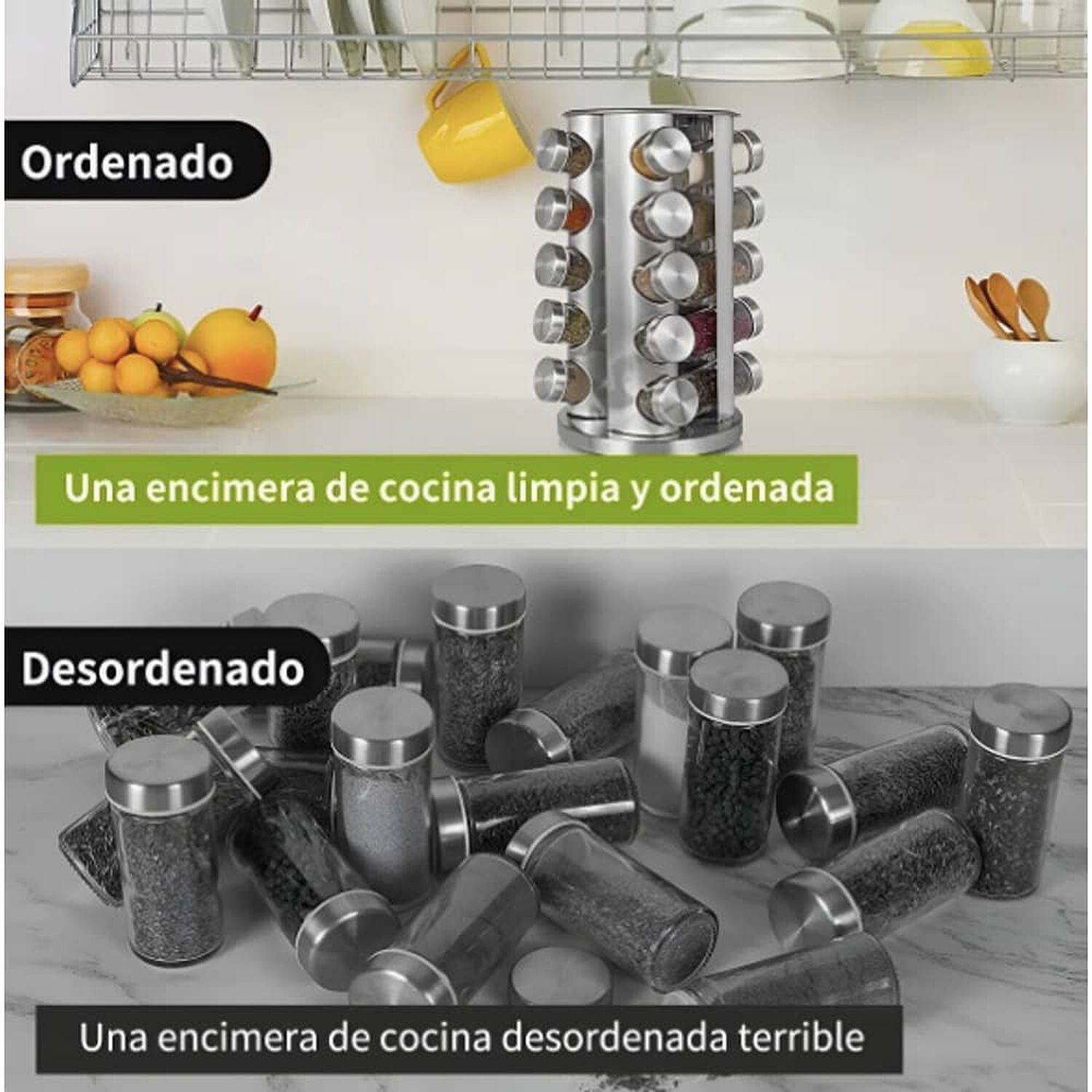 Condimenteros Especiero Giratorio Cocina 20 Frascos Color Plateado image number 3.0
