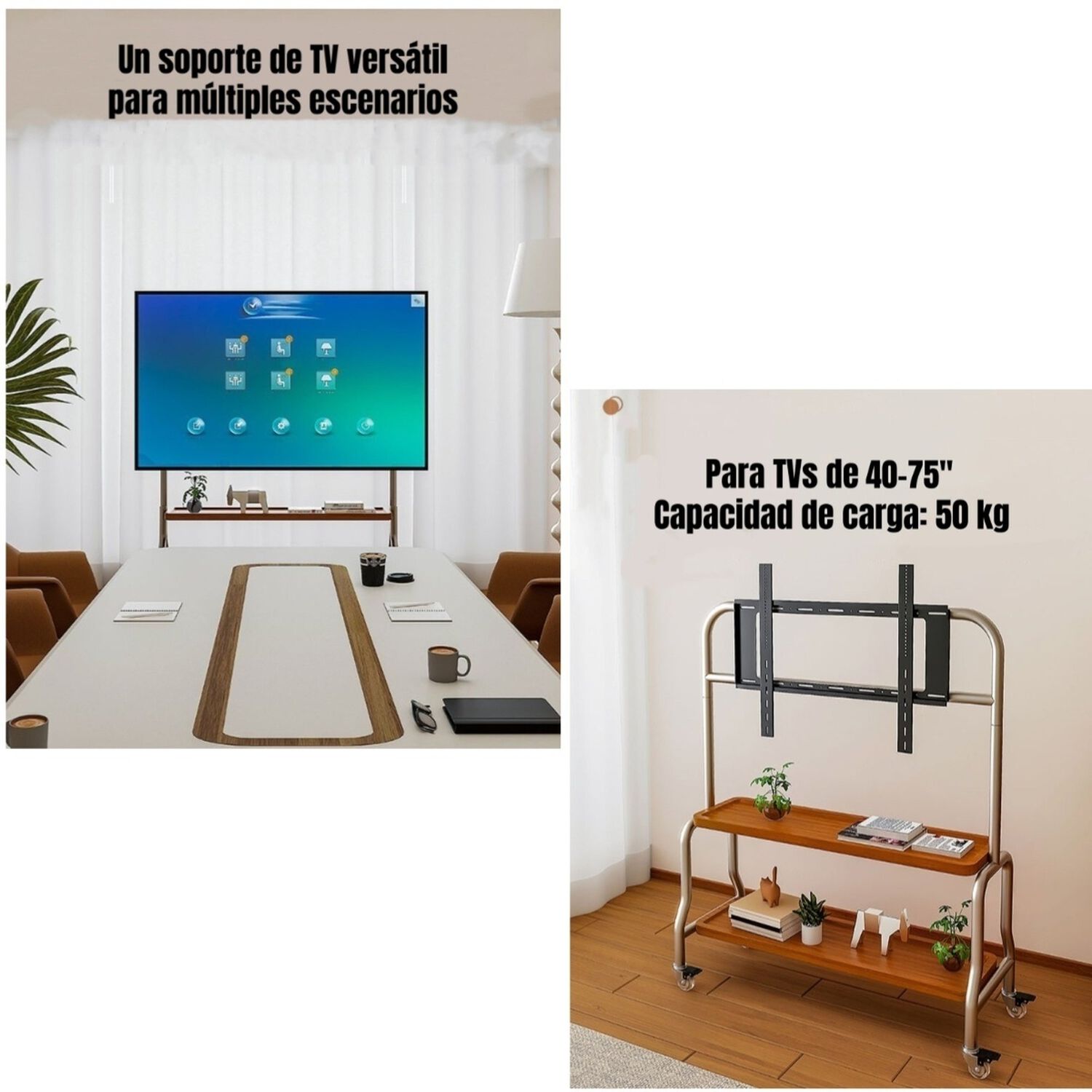 Soporte Tv Rack Pedestal 40&rdquo;-75&rdquo; Ruedas Doble Almacenamiento image number 5.0