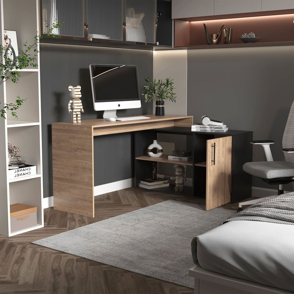 Escritorio En L 1 Puerta Fm-001c Caf&eacute; Claro Y Negro image number 7.0