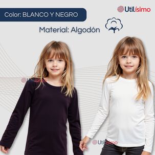 Camiseta Algodón Manga Larga Polera Niña Primera Capa Blanco Y Negro