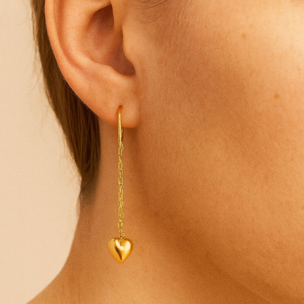 Aros Cadena Coraz&oacute;n Oro 18k 3cm Colgantes 1.5gr Mujer Elegantes Regalo image number 3.0
