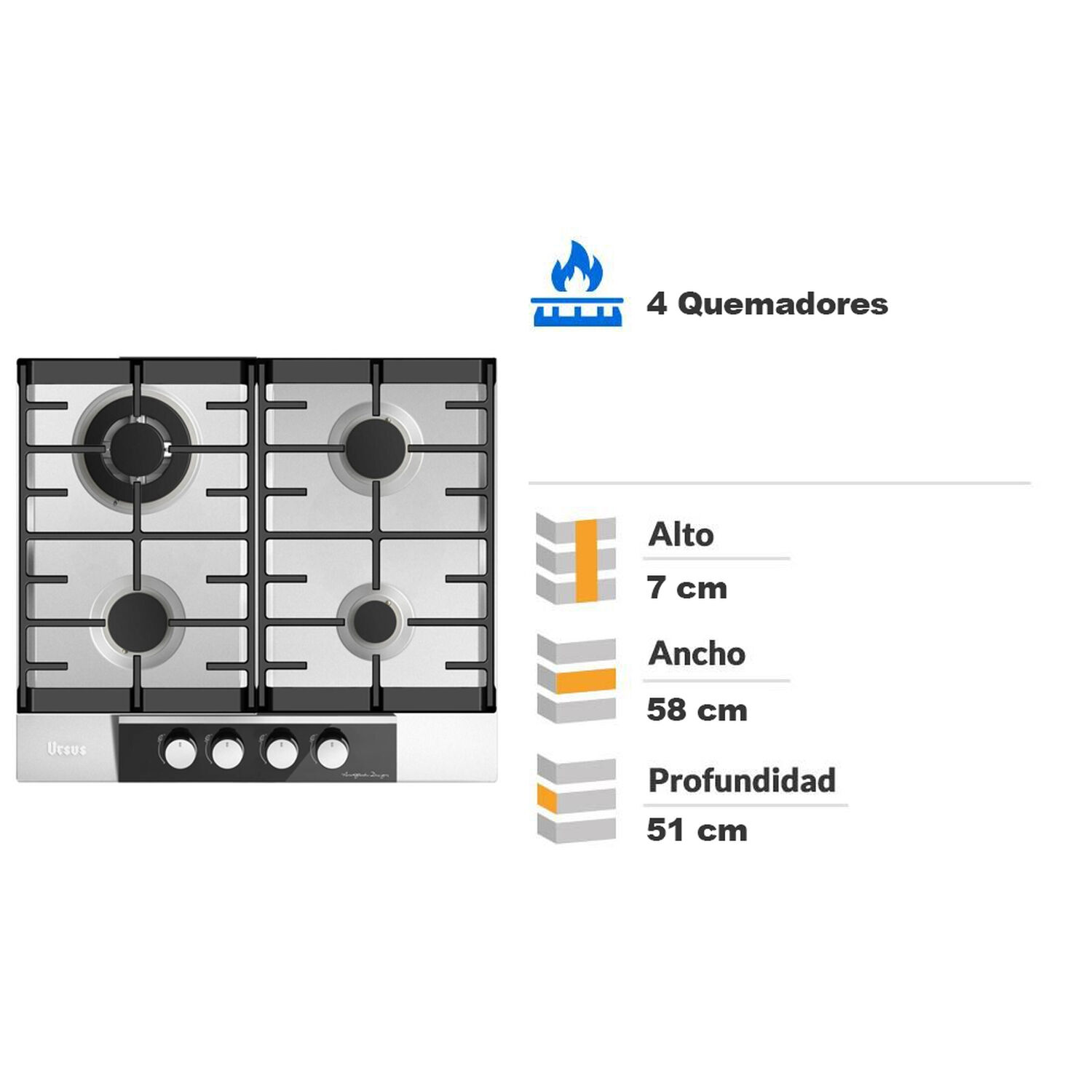 Encimera A Gas Ursus Trotter GS-60T GN / 4 Quemadores image number 1.0