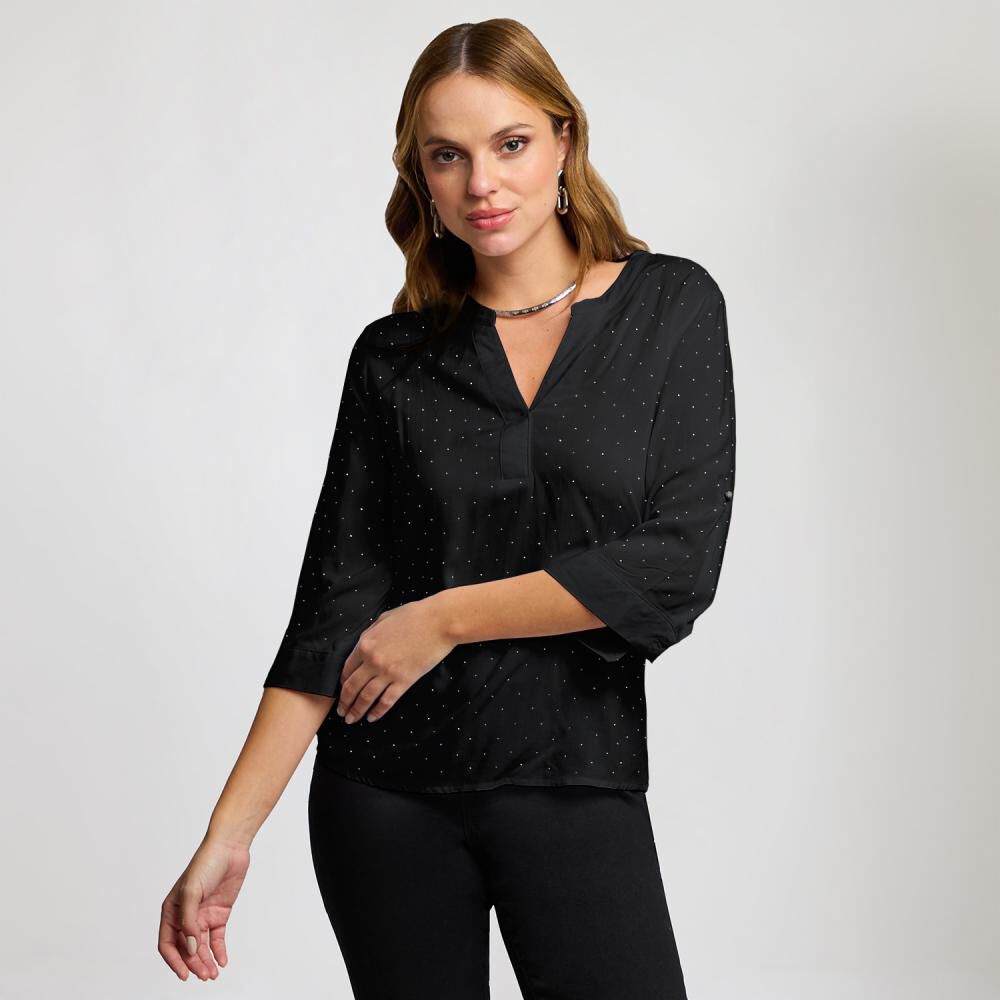 Blusa Aplicación Strass Manga Larga Cuello V Mujer Kimera image number 0.0