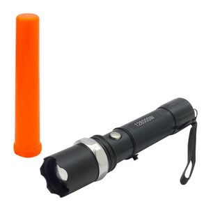 Linterna Led Tactica Caja Pvc Verde Con Zoom Y Cargador 12v Y Pilas