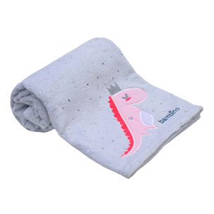 Frazada De Coral Plush Bambino Dinosaurio Gris