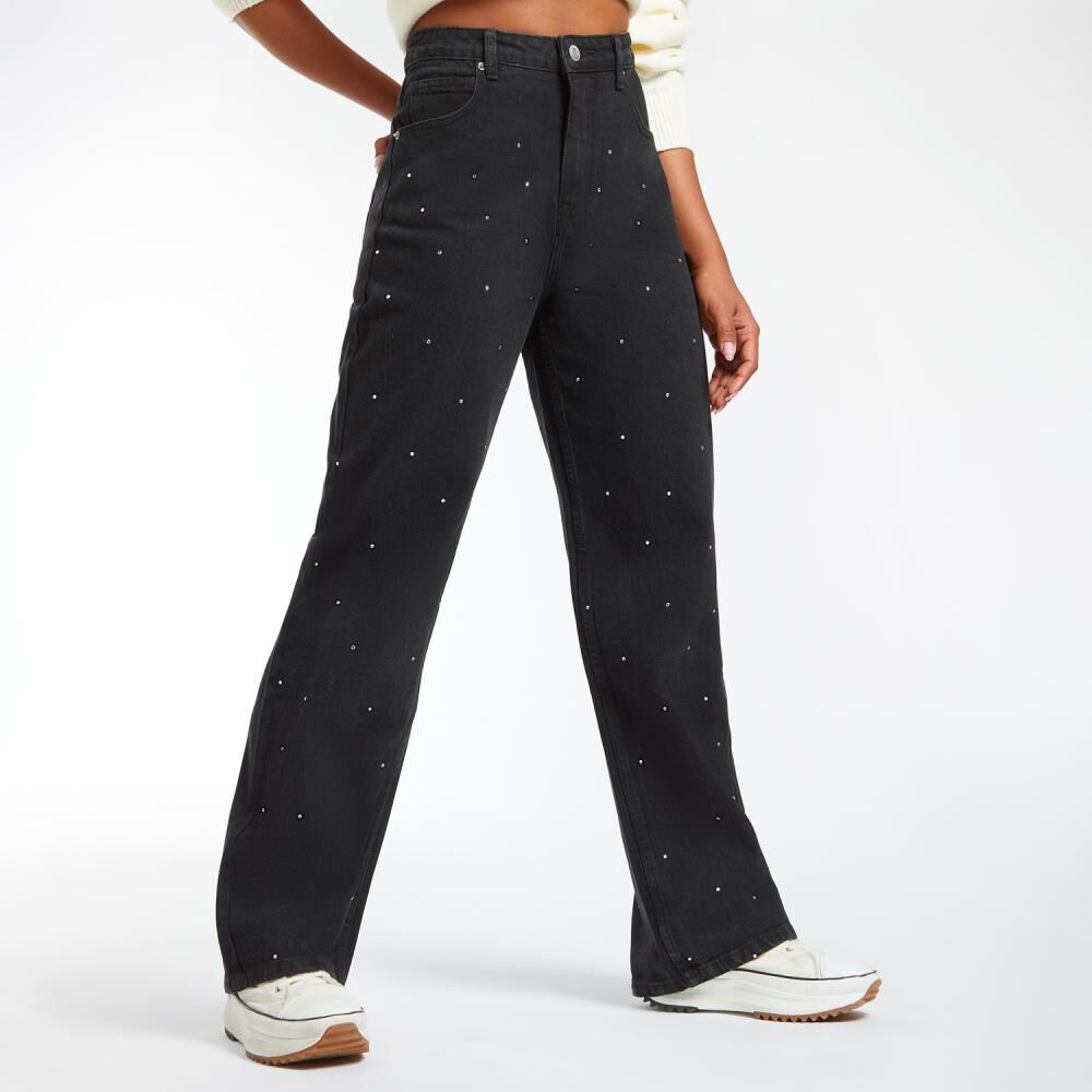 Jeans Moda Con Brillos Tiro Alto Wide Leg Mujer Rolly Go image number 2.0