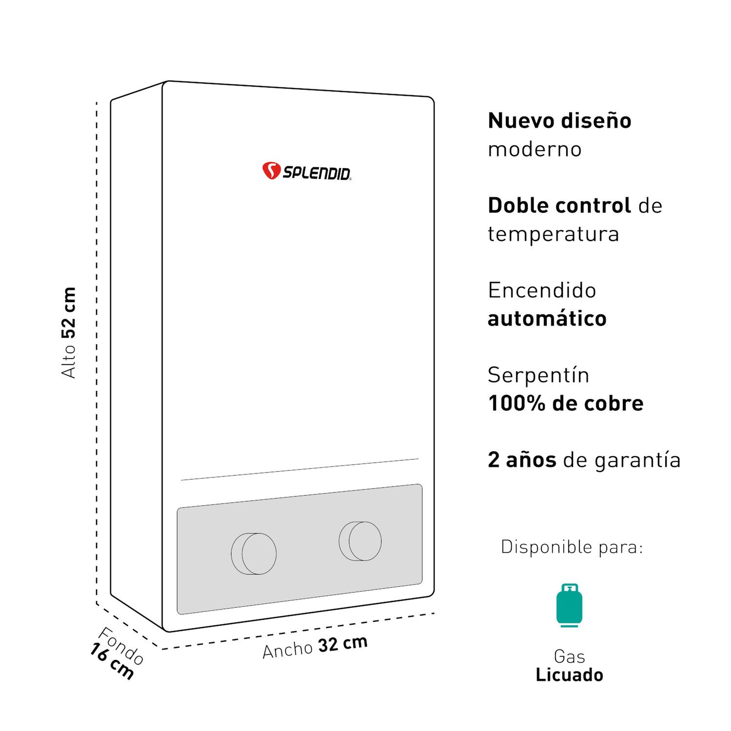 Calefont 7 Litros Gas Licuado Tiro Natural Splendid image number 5.0