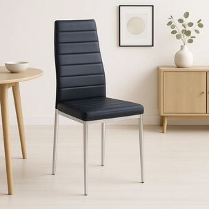 Silla Dining Acolchada Liana Con Patas Cromadas - Negra