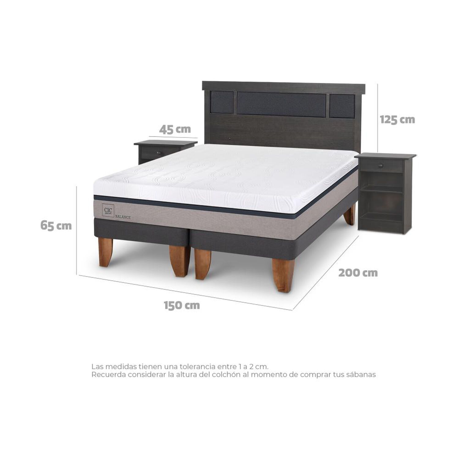 Cama Europea Cic Balance / 2 Plazas / Base Dividida + Set De Maderas image number 3.0