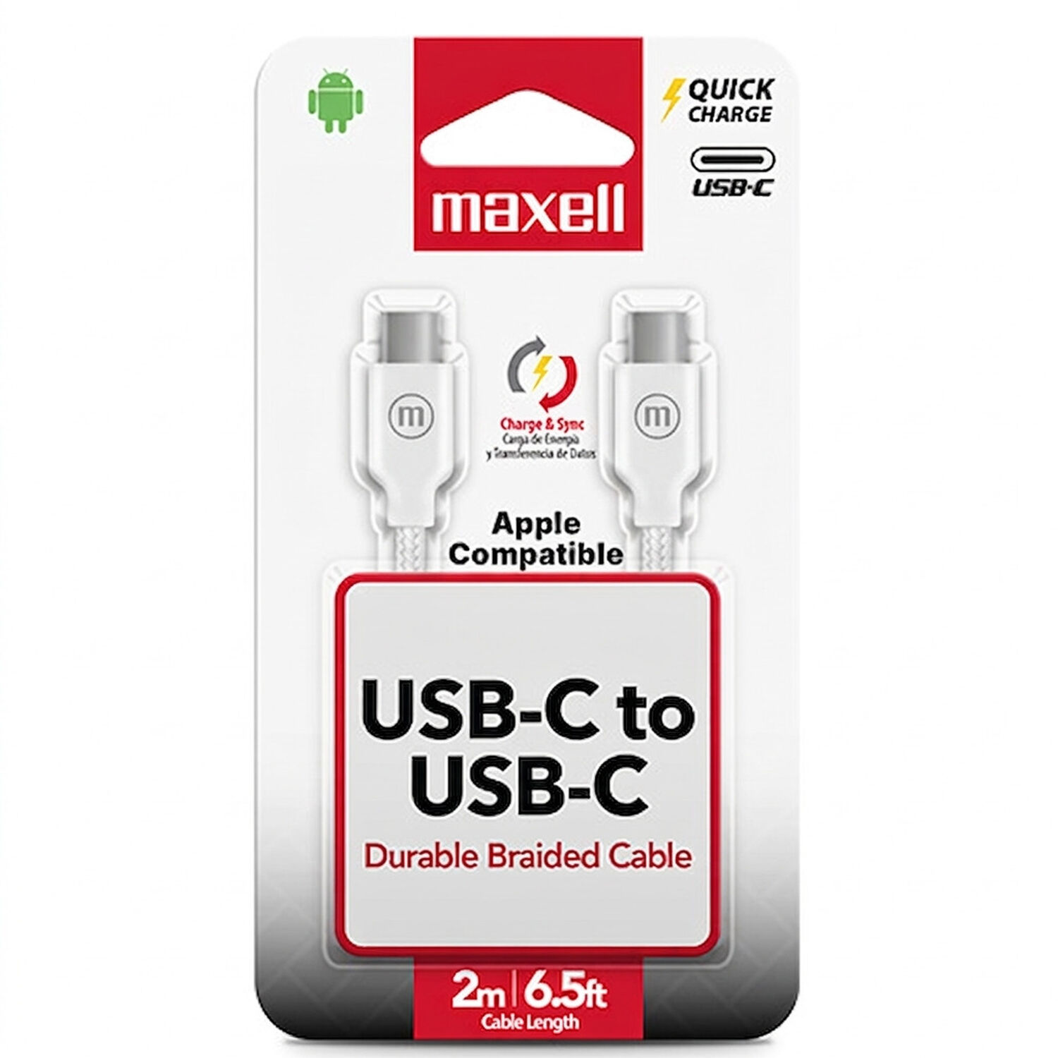 Cable Trenzado Usb C A Usb C Maxell 2 Metros Carga R&aacute;pida Blanco image number 0.0