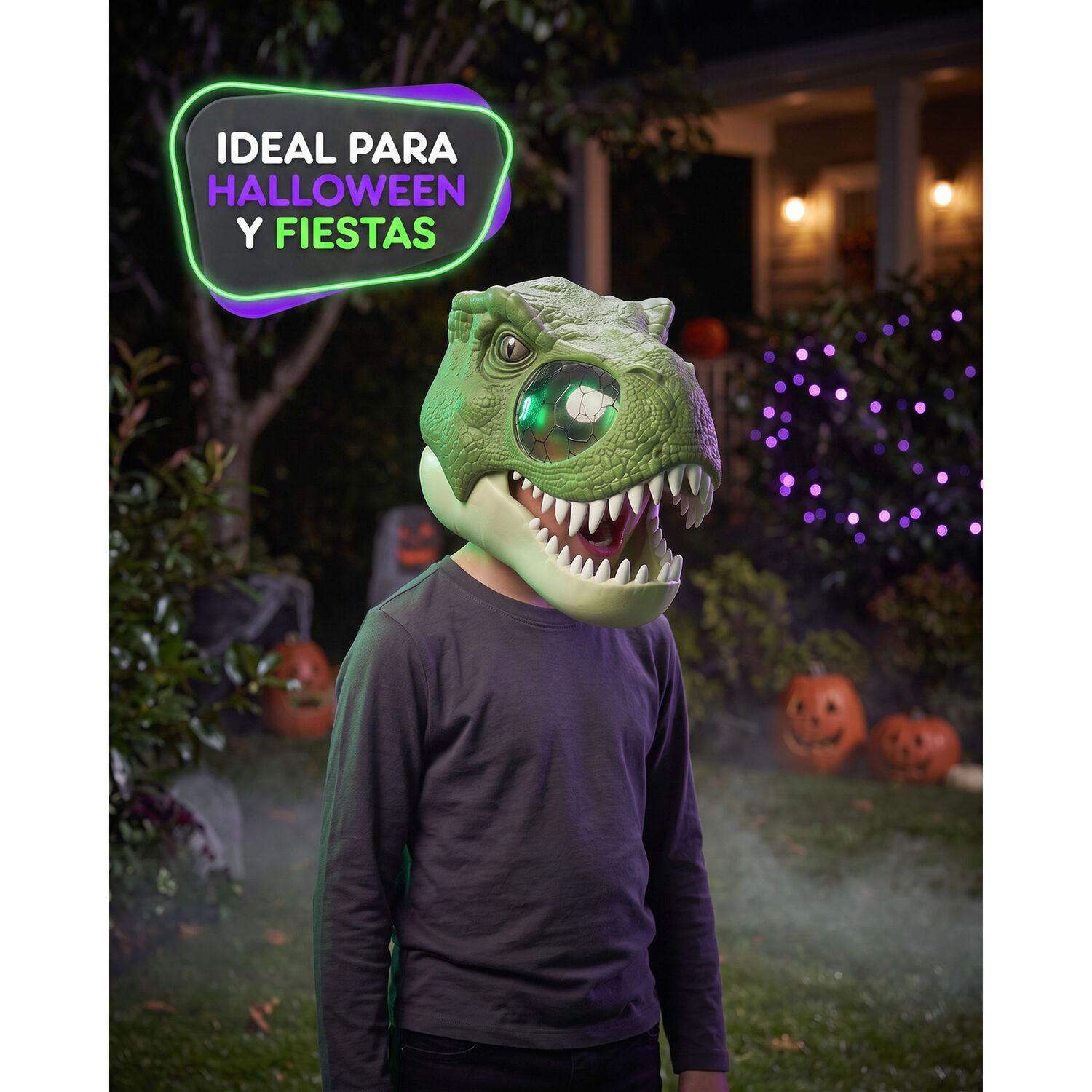 Mascara Infantil De Dinosaurio Rex Ne&oacute;n Luz Y Movimiento image number 6.0