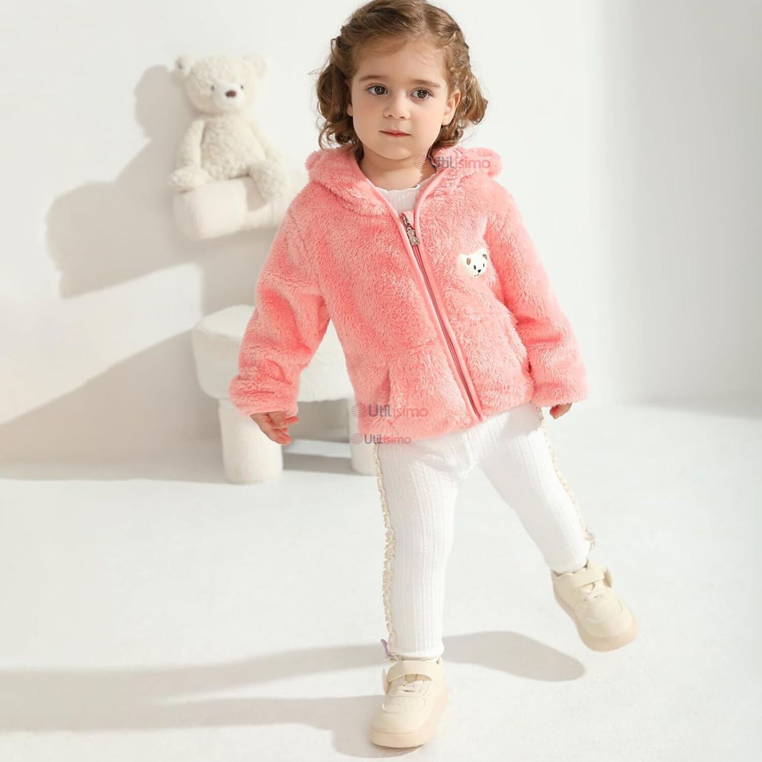 Chaqueta Polar Con Capucha Ni&ntilde;a Animalitos Rosada image number 0.0