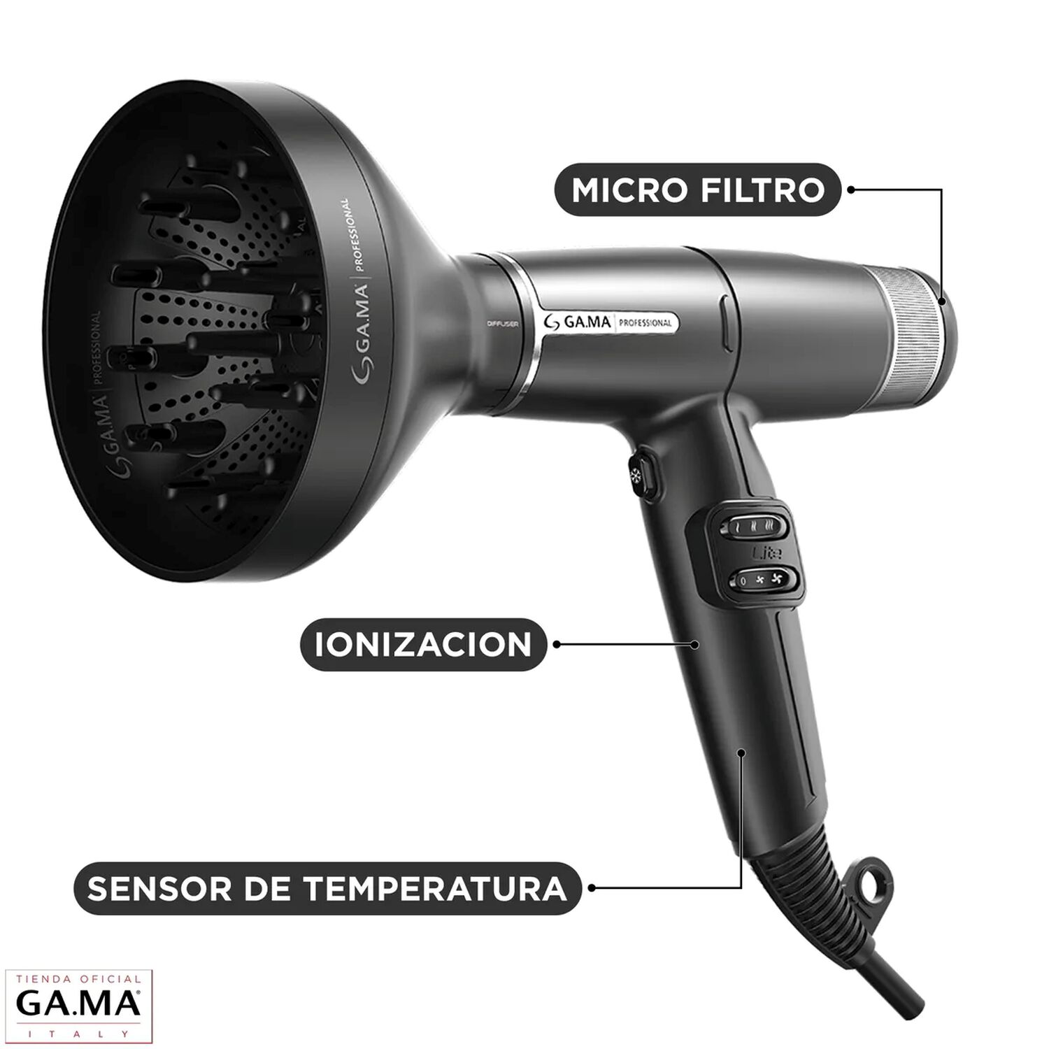 Secador Profesional Iq Lite 110 Mil Rpm 1500w Dual Filter Color Negro Gama image number 5.0