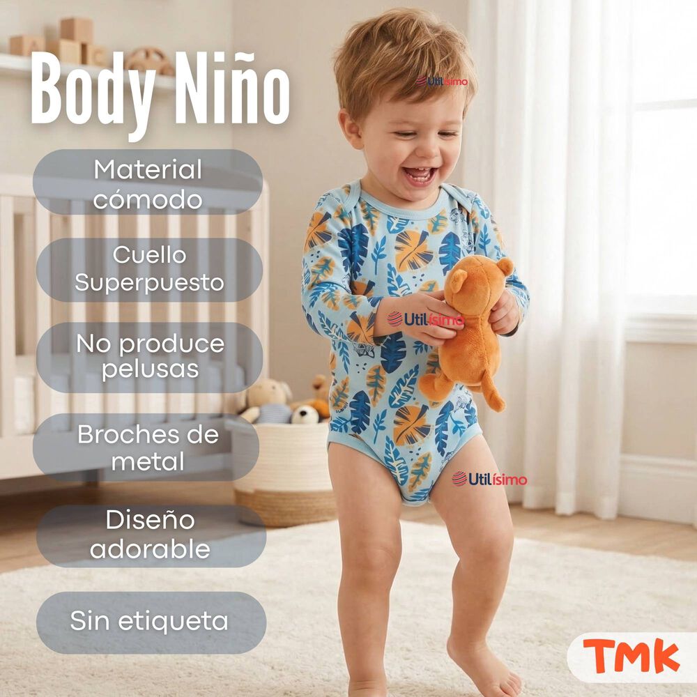 Pack 5 Bodys Manga Larga 100% Algod&oacute;n Beb&eacute; Ni&ntilde;o Wild Tiger image number 2.0