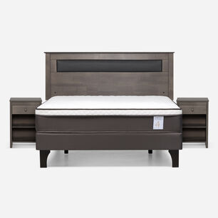 Cama Europea Rosen New Style 4 Plus / 2 Plazas / Base Normal  + Set Maderas Ferrara Gris