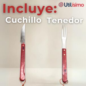 Set Cuchillo + Tenedor Para Parrillas Y Asados Acero Inoxidable