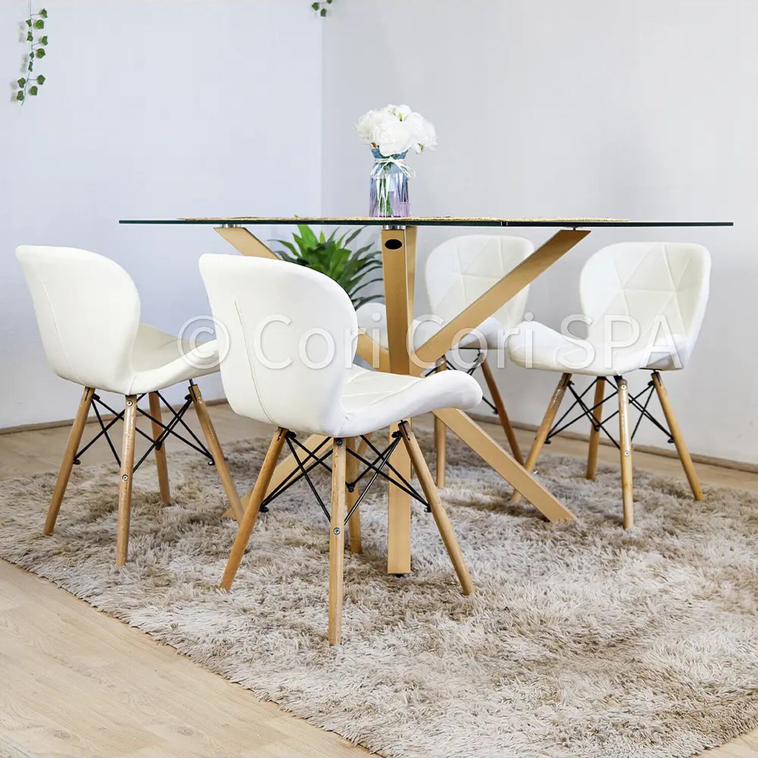 Juego De Comedor Madrid 140x80cms + 4 Sillas Eames Mariposa Ecocuero Blanco image number 0.0