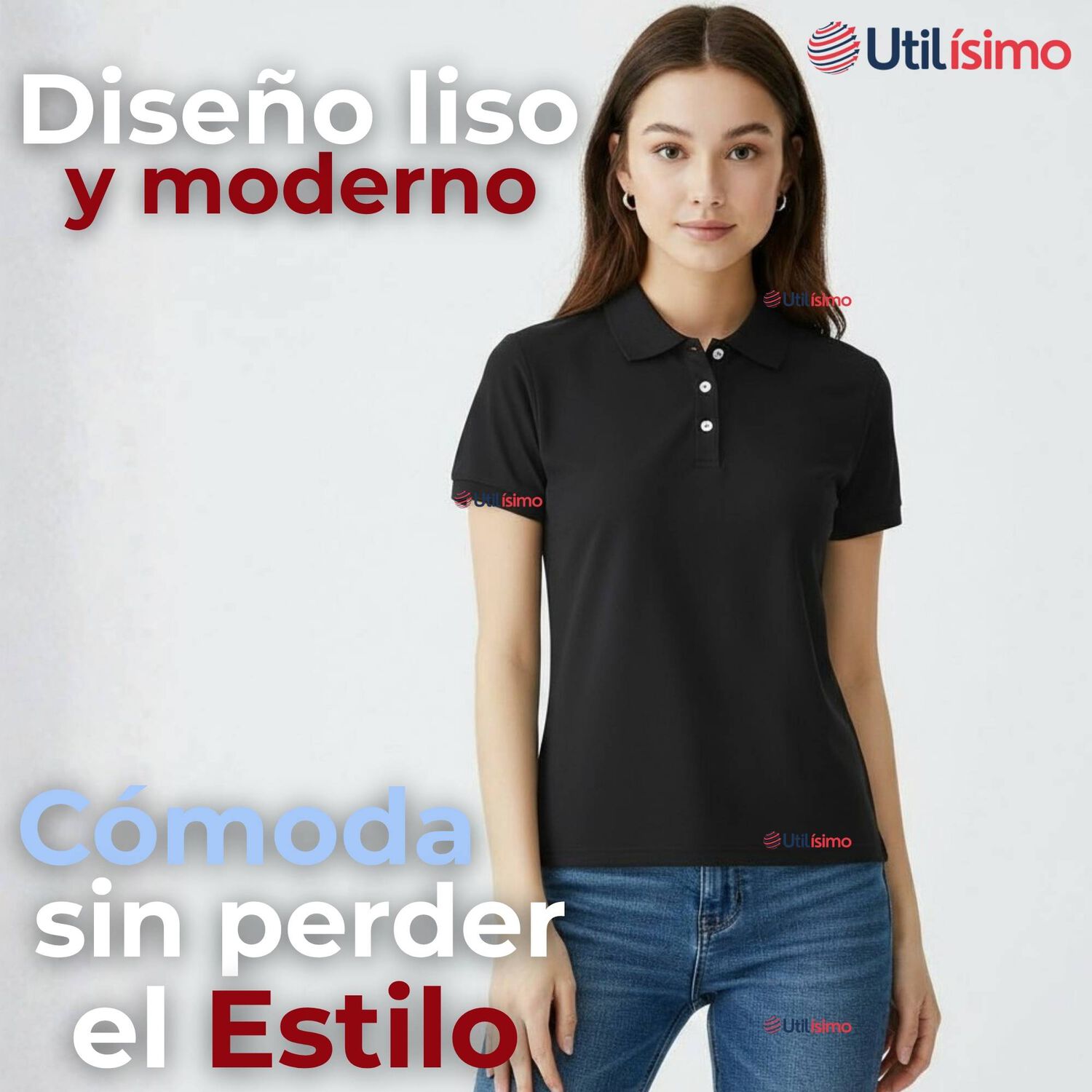 Polera Pique Premium 200g Manga Corta 100% Algod&oacute;n Textura Suave Chemise Negro Mujer image number 4.0