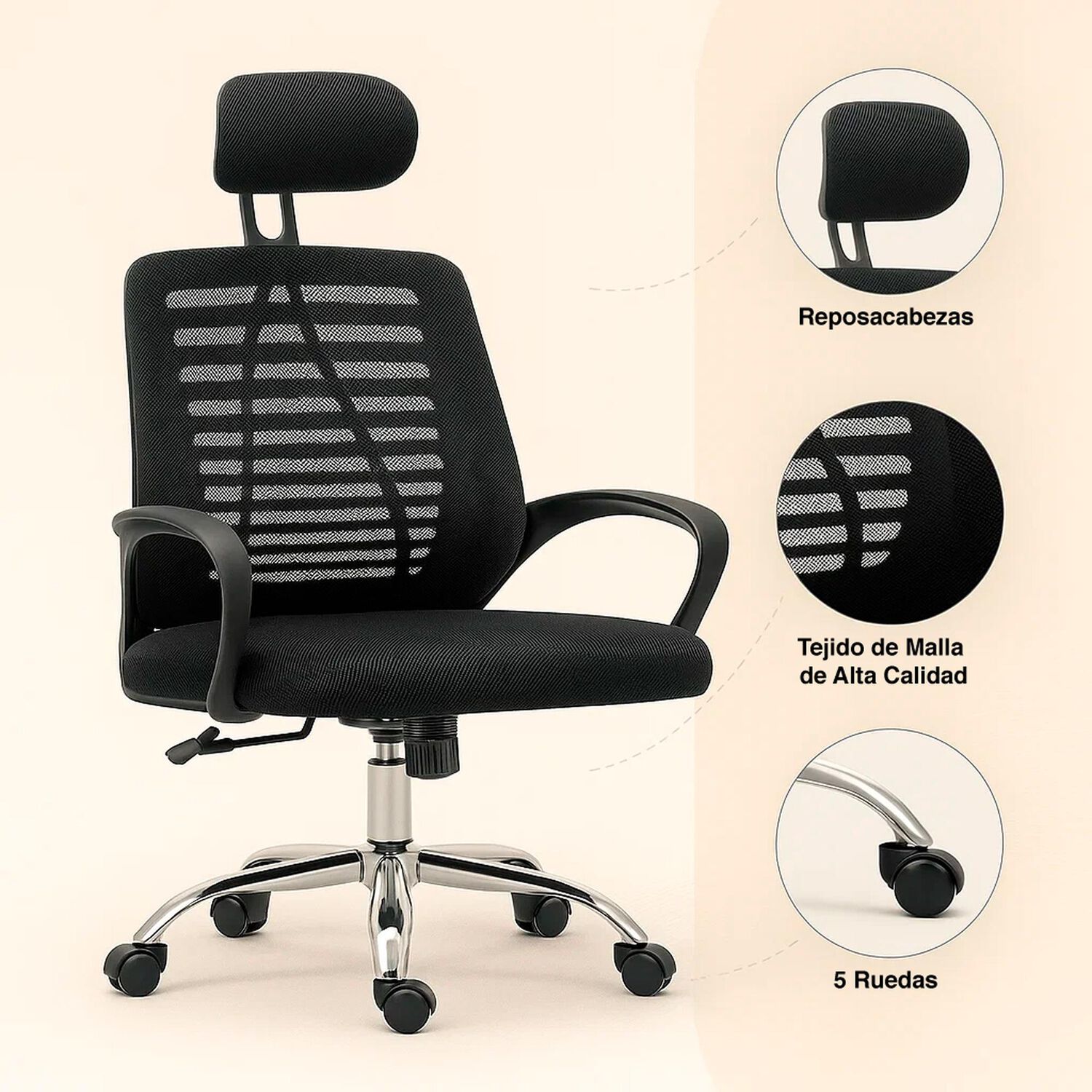 Silla De Oficina Ergos Ergon&oacute;mica Con Cabeza - Negra image number 8.0