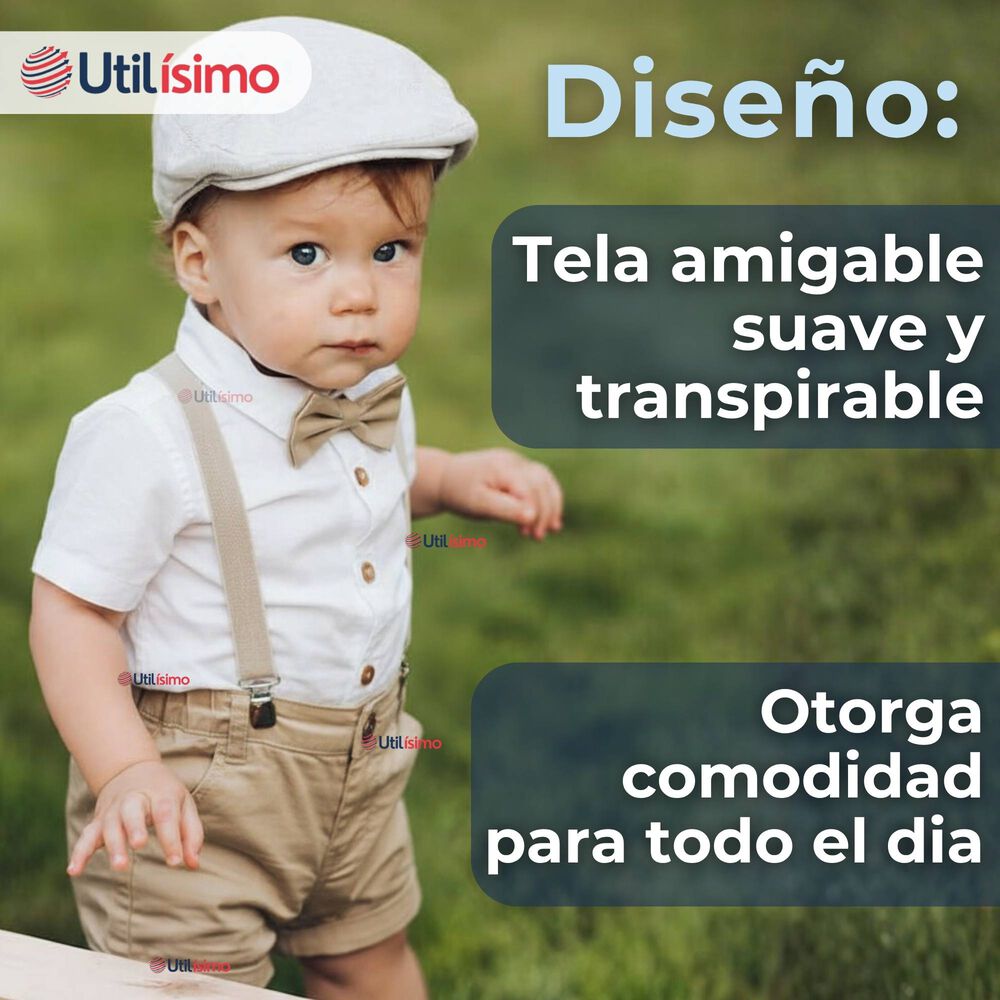 Conjunto De Vestir Con Tirantes Camisa Short Algodón Bebes Beige image number 2.0