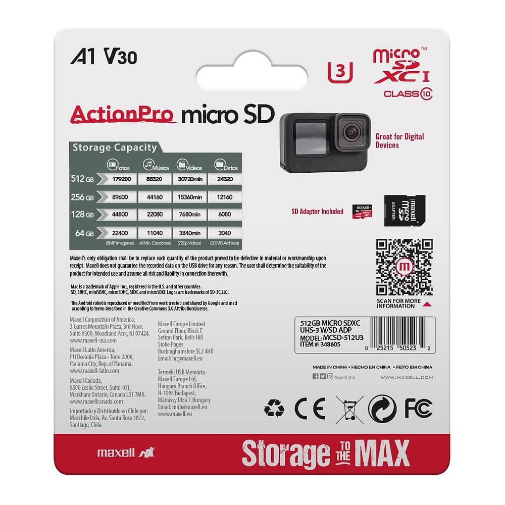 Tarjeta Microsd Maxell 512gb Uh-3 8k A1 100mb/s image number 2.0