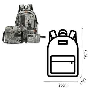 Pack Mochila Lonchera Estuche Grande 49cm Juvenil Y Escolar Grey