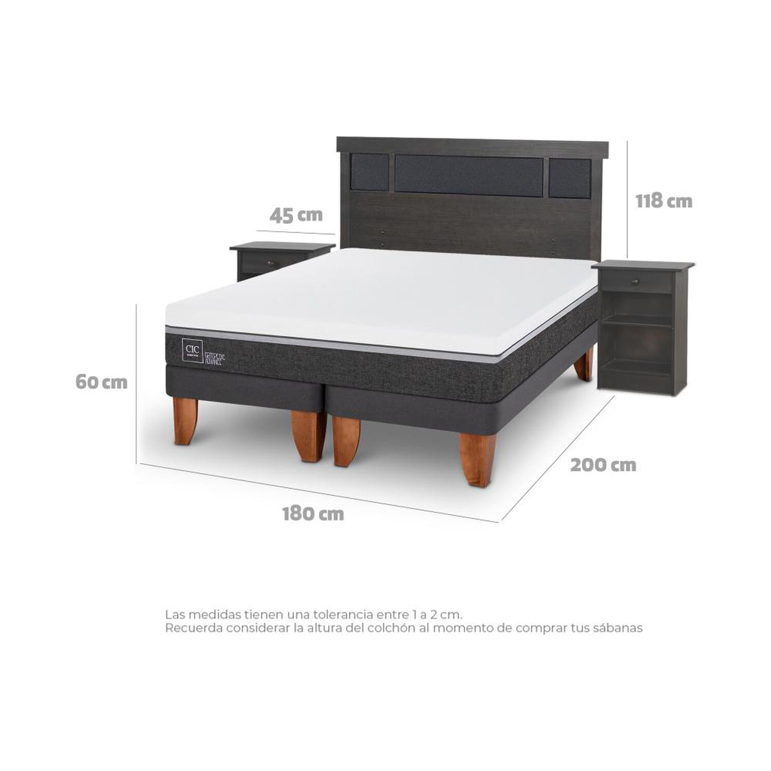 Cama Europea Cic Ortopedic Advance / King / Base Dividida + Set De Maderas image number 3.0