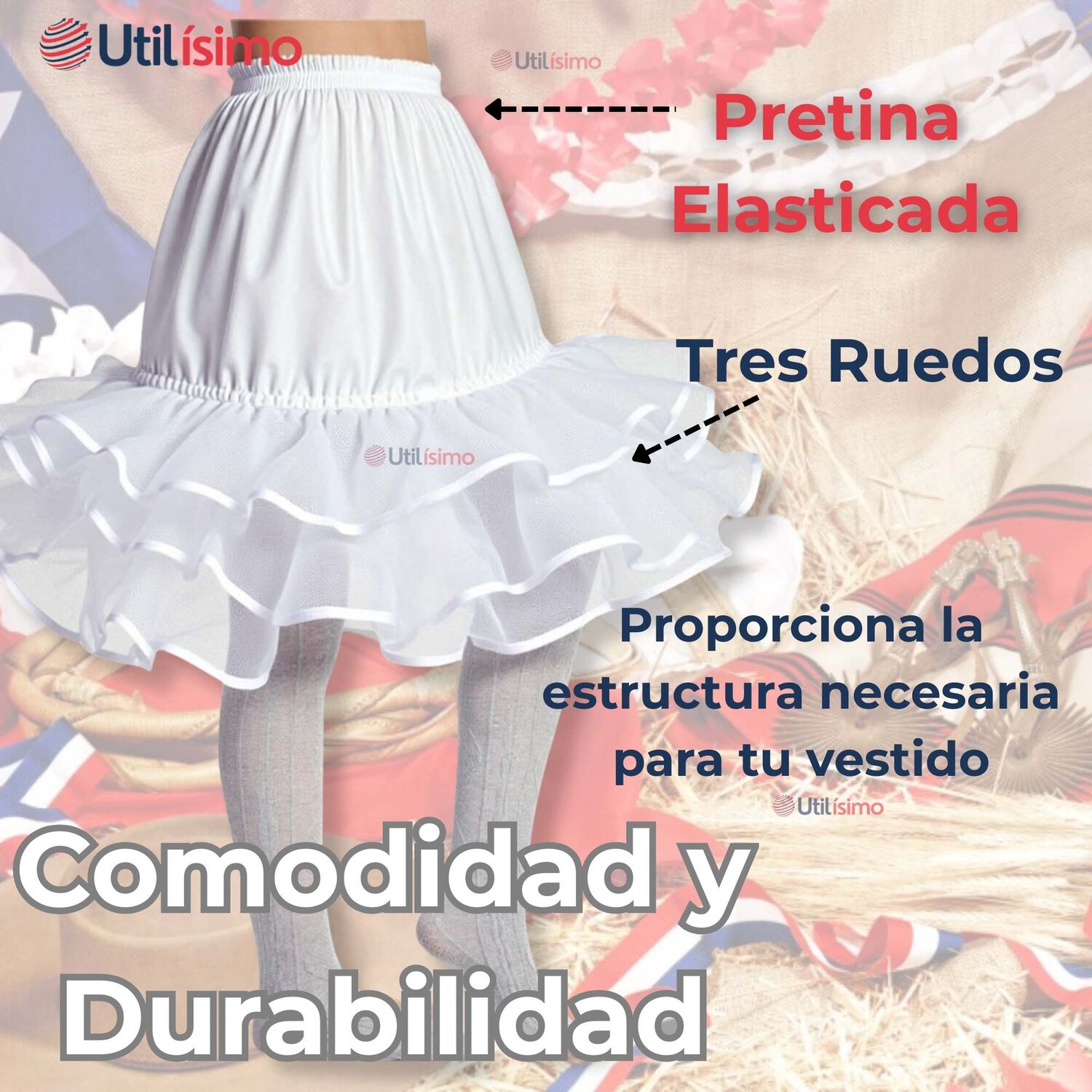 Falso Para Vestido Ni&ntilde;a Juvenil Fiestas Patrias Color Blanco image number 3.0