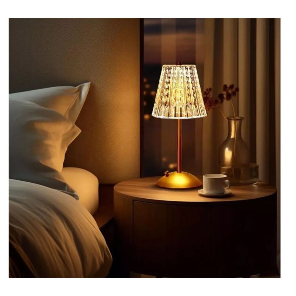 Lámpara Mesa Led Táctil Usb Decorativa Dorada Cristal image number 1.0
