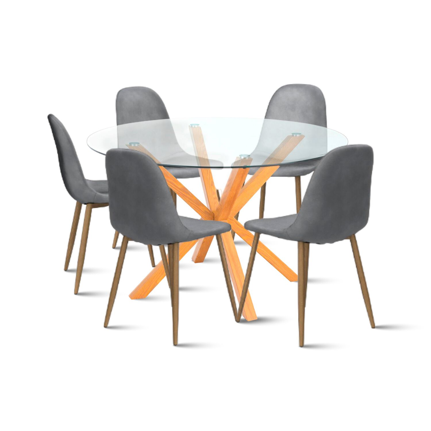 Comedor Redondo Vidrio Cross 120cm + 5 Sillas Velvet Gris image number 0.0