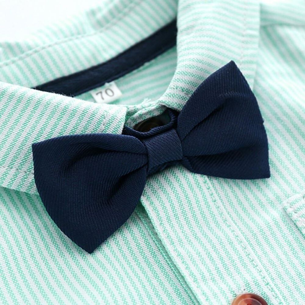 Conjunto De Vestir Ni&ntilde;o Body Estilo Camisa Y Pantal&oacute;n Corto 6 A 24 Meses Rayas Verdes image number 1.0