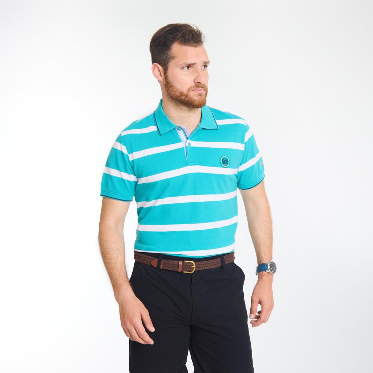 Polera L&iacute;neas Manga Corta Cuello Piqu&eacute; Hombre Peroe image number 0.0