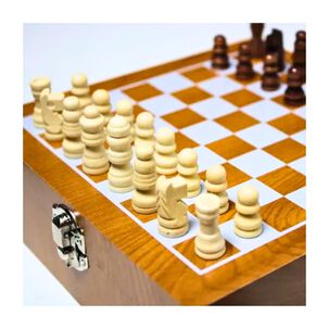 Juego Ajedrez Port&aacute;til De Madera Con Botella Y Vasos Metal