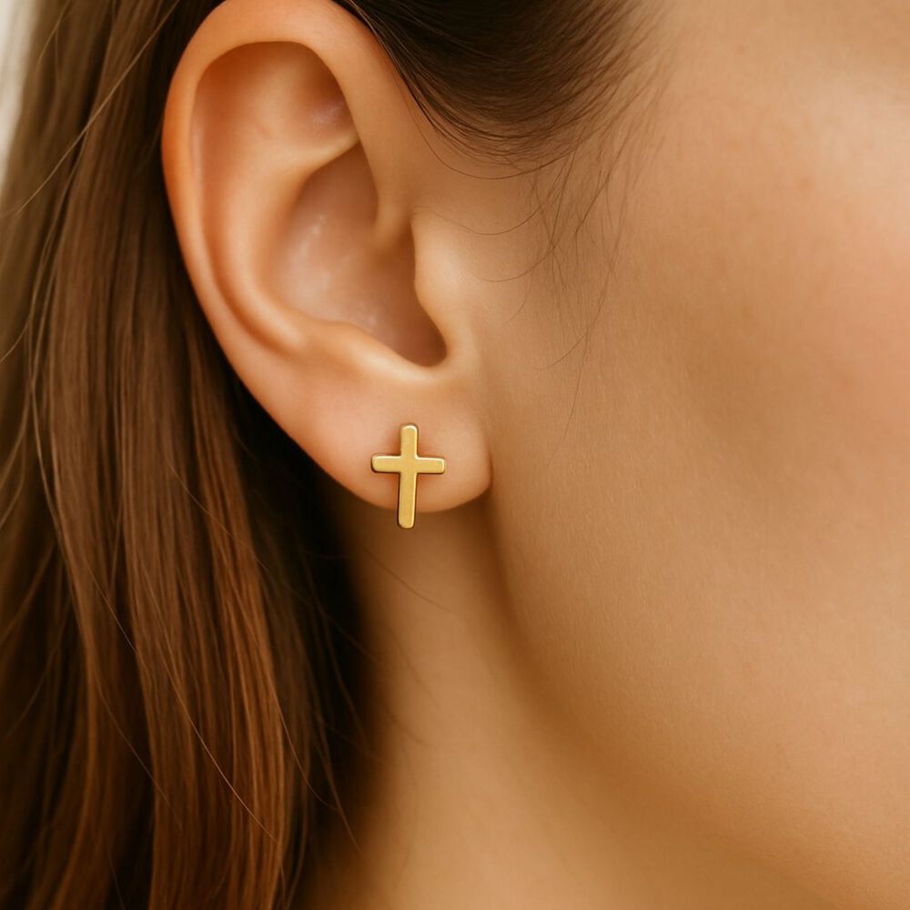 Aros Abridores Cruz 7 Mm Oro 18k Con Tope A Presi&oacute;n image number 2.0