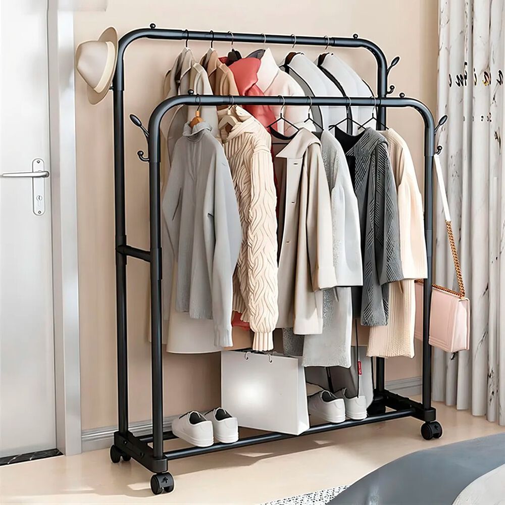 Perchero Rack Rodante Colgar Ropa 2 Niveles Negro image number 2.0